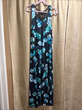 Lane Bryant Black Maxi Dress with Blue and Teal Floral Print